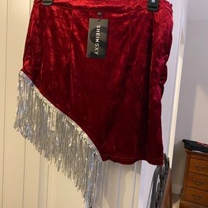 Shein size L red velvet with silver fringe
